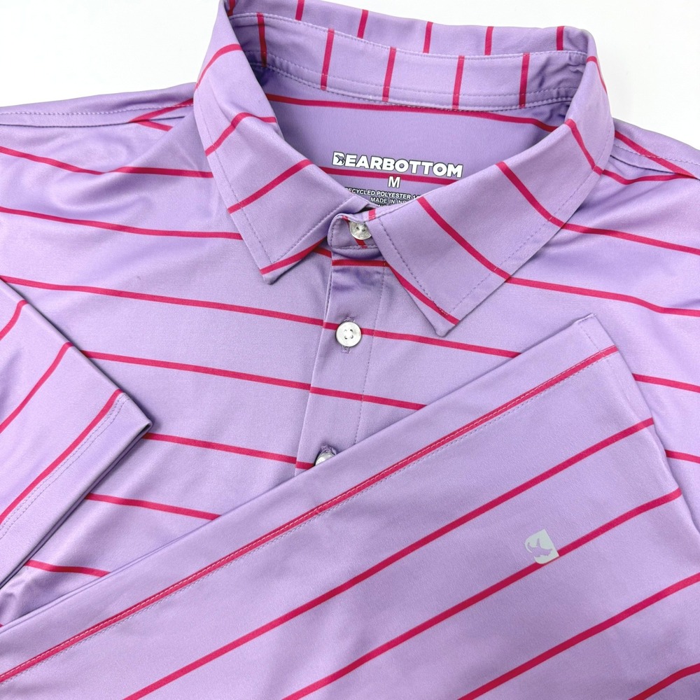 Bearbottom Mens‎ Medium Performance Polo Shirt Purple Pink Striped Stretch